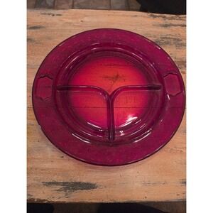 Vintage Ruby Red Glass Divided Grill Plate Section Platter Fenton Georgian